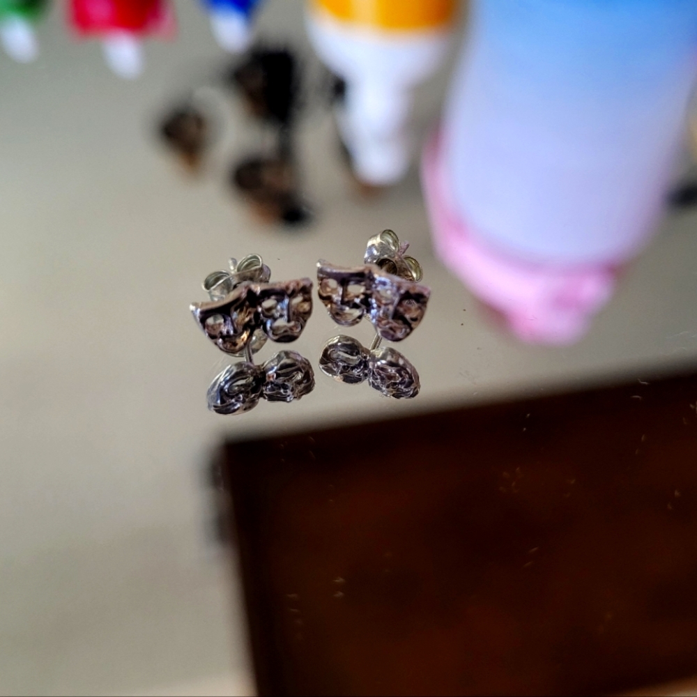 Vintage Sterling silver  drama maskhappy and sad mask stud earrings